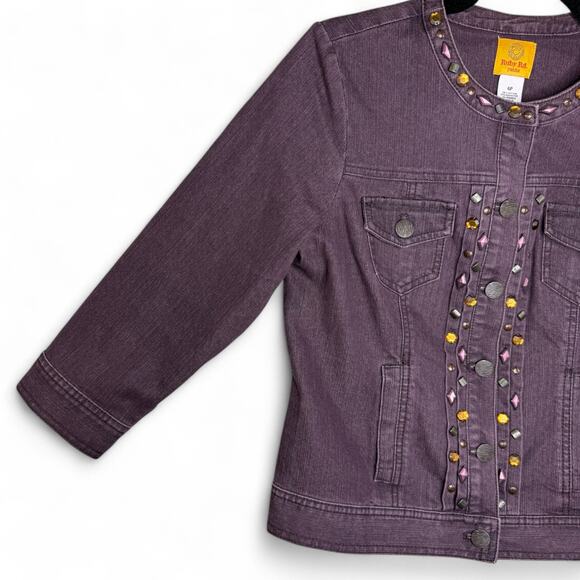 Ruby Rd Petite Denim Jacket Womens 6P Small Purple Studded Boho Festival Western - Picture 4 of 13